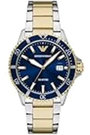 Emporio Armani Horloge Voor Mannen, Kwartsuurwerk en 42mm Kastmaat met Roestvrij stalen, Lederen of Siliconen bandBlauw en zilverkleurigBlauw en zilverkleurig