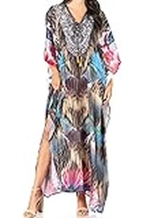 Sakkas Yeni Damesjurk met korte mouwen, V-hals, zomer, bloemen, lange kaftan, , One size