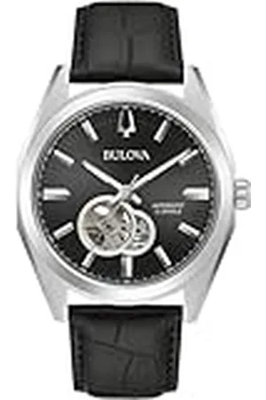 BULOVA Heren analoog automatisch horloge met leren armband 96A273, , Modern