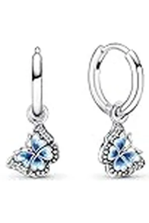 PANDORA MOMENTS Creolen mit Anhänger "Blauer Schmetterling" Silber 290778C01