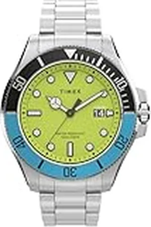 Timex Trend 43 mm herenhorloge - roestvrij stalen band, groene wijzerplaat, zilverkleurige kast TW2V65300