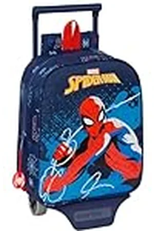 Safta Spiderman Neon kinderrugzak met wagen, ideaal voor kinderen van verschillende leeftijden, comfortabel en veelzijdig, kwaliteit en duurzaamheid, 22 x 10 x 27 cm, marineblauw,