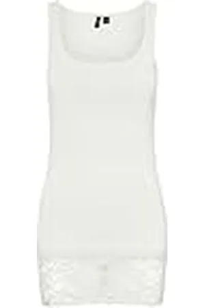 VERO MODA Dames T-Shirt tanktop met kanten afwerking zoom V-hals, Colour: , Size:XS