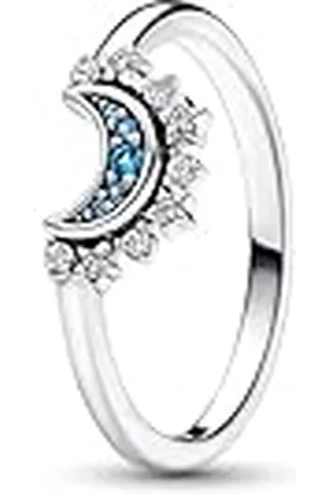 PANDORA Moments Celestial Ring van sterlingzilver met fonkelende maan, met nachtblauw kristal en heldere zirkoniasteentjes, 48