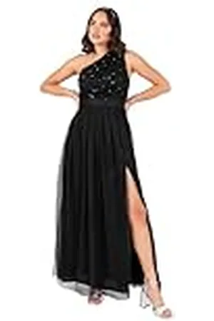 Maya Deluxe Dames maxi-jurk voor dames, one shoulder mouwloos Floral Sequin Versierd Sash Riem tule A-lijn Split Bridesmaid, , maat 44, , 42