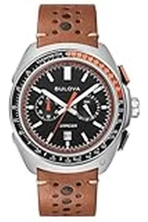 BULOVA Heren Chronograaf Quartz Horloge met Lederen Band 98B427, , Modern