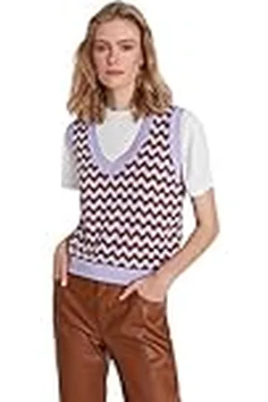Trendyol Damesvest met V-hals en patroon, regular gebreid vest, sweater, paars, S, , S