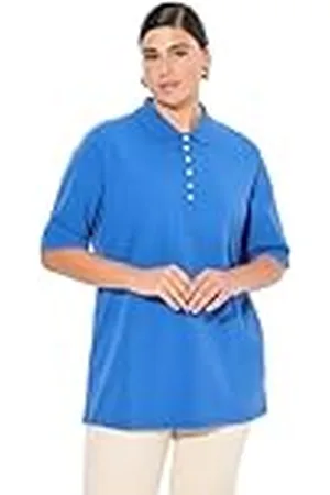 Ulla Popken Poloshirt voor dames, piqué, polokraag, fluwelen knoopsluiting, T-shirts met korte mouwen, , 54-56