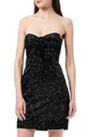 Koton Dames Mini Velvet Strapless Party Dress Bodycon Gleamy Heart Neck Slim Fit, , M