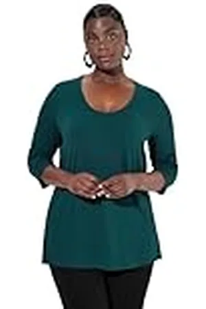 Ulla Popken Damesshirt, diepe ronde hals, 3/4 mouw, , 54