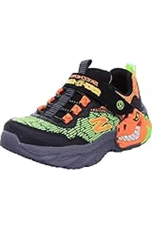 Skechers Jongens S Dino-Lights Sneakers, zwart, synthetisch, oranje, groen, textiel, 33.5 EU