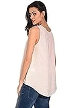 Bonateks Mouwloos Tunesische kraagbovenstuk, 100% linnen, De-maat: 38, Amerikaanse maat: M, Tops, Satijn - Made in Italy, Meerkleurig, 38