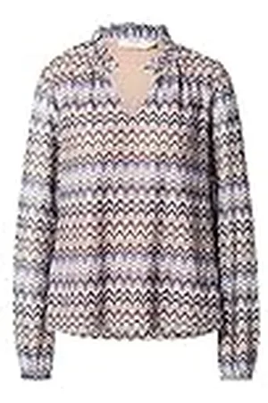 Cream Damesshirt met V-hals, bedrukt, lange mouwen, , 32