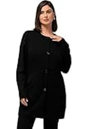 Ulla Popken Dameskleding plus size curvy lange blazer met naad detail 815060, , 12-14