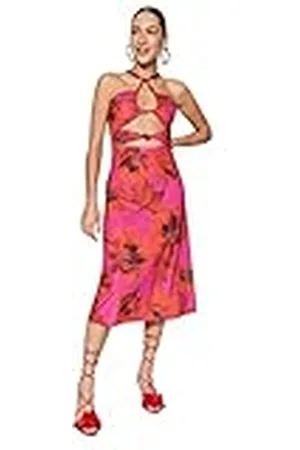 Trendyol Midi Shift getailleerde gebreide jurk voor dames, Meerkleurig, 34