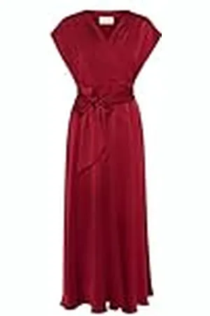 Cream Maxi-jurk voor dames, formele V-hals, korte mouwen, riem, enkellengte, , 36