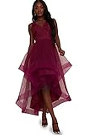 Chi Chi London Dames geborduurde V-hals mesh rok dip zoom midi-jurk cocktail, , 36