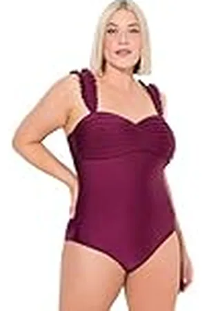 Ulla Popken Dames grote maten grote maten plus size badpak gelegde plooien shiny, , 48