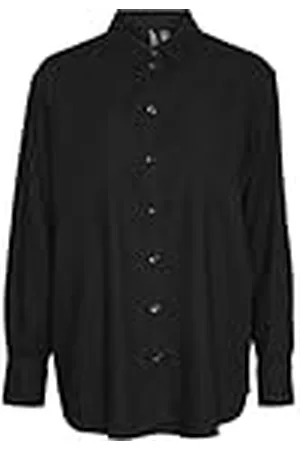 VERO MODA Dames Blouse Eenvoudige Ronde Hals Topje Ruimvallende Tuniek, Colour:Black, Size:L
