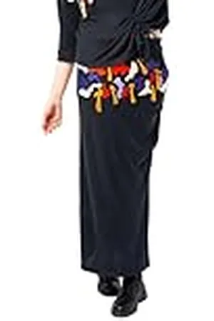 Mamatayoe Concret. Lange damesrok in zwart met geborduurde details voor herfst en winter. Viscose rok met elastische tailleband, , S