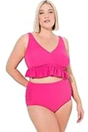 Ulla Popken Dames, structuur, ruches, softcups, bandjes verstelbare bikiniset, , 54