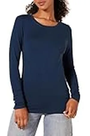 Amazon Dames Classic-Fit T-shirt met lange mouwen en ronde hals (verkrijgbaar in grote maten), marineblauw, 3X
