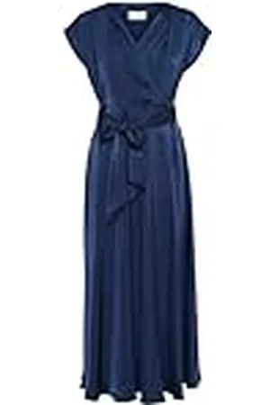 Cream Maxi-jurk voor dames, formele V-hals, korte mouwen, riem, enkellengte, , 34