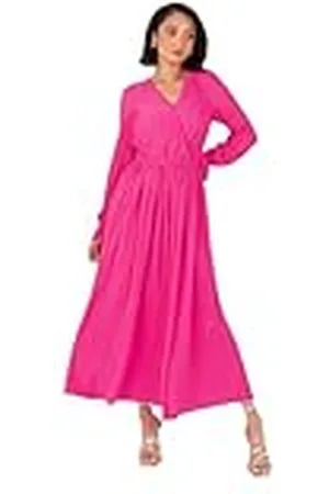 Lovedrobe Dames Midaxi Jurk Dames Wrap V-hals Lange Mouw Ruche Manchet A-lijn Plissé Avondgelegenheid Bruiloft Gast, 22, , 48