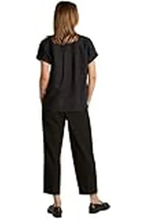 Tommy Hilfiger Dames ESS LINNEN KRAAGLOZE S/S BLOUSE WW0WW44715, Zwart, 34, , 60