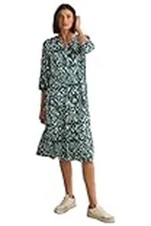CECIL Dames B144392 patroon volant jurk, leisteen kaki, S, , S