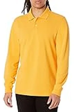Amazon Heren Slim-Fit Piqué Polo met lange mouwen, donkergeel, Large
