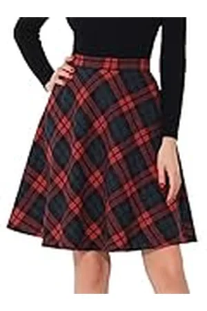 Allegra K Dames geruite rok feestelijk A-lijn hoge taille kamgaren geruit midirok, , XS