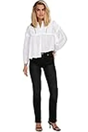 ONLY OnlWauw Life Jeans met hoge taille voor dames, wijd uitlopende pasvorm, zwart gewassen, (L) B x 34L