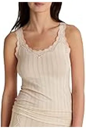 Calida Etude Toujours Tanktop voor dames, met swiss+katoenen keurmerk, elegante krijtstreep look en delicate kant op de hals, , 36/38 NL
