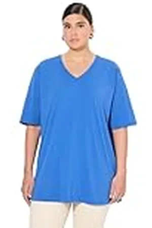 Ulla Popken Dames T-shirt, V-hals, relaxed, halflange mouwen tuniekshirt, , 42-44