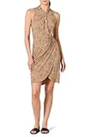 Amazon Dames mouwloze crossover twist hals faux wrap jurk, licht camel luipaard, XS