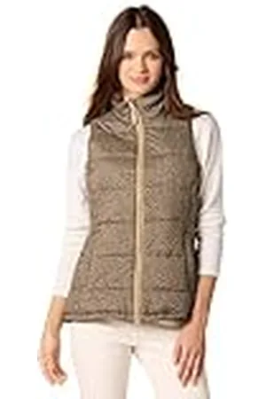 Amazon Dames middelzware puffer gilet, olijf cheeta, S