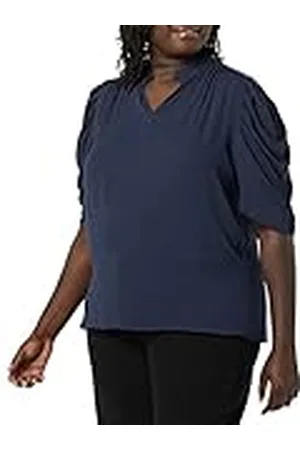 Amazon Dames lichtgewicht Georgette halflange ruches hals geweven blouse, , XS