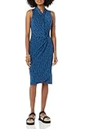 Amazon Dames mouwloze crossover twist hals faux wrap jurk, , XL