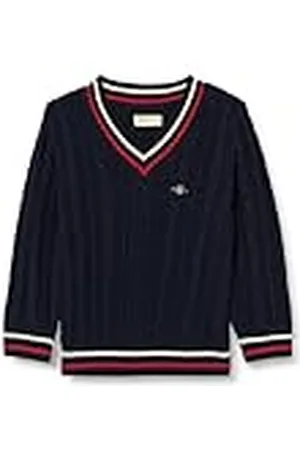 GANT Unisex kinderen gestreept kabelgebreide V-hals pullover, , 110-116