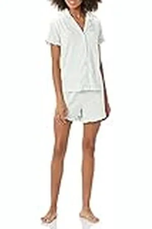 Amazon Dames katoenen modale biezen inkraag pyjamaset (verkrijgbaar in grote maten), , L