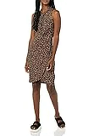 Amazon Dames mouwloze crossover twist hals faux wrap jurk, , XS