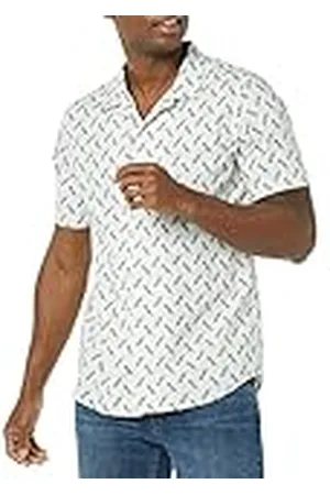 Amazon Slim-fit vakantieshirt voor heren, lichtblauwe vogelprint, M