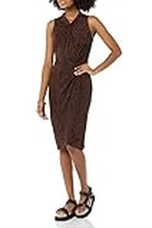 Amazon Dames mouwloze crossover twist hals faux wrap jurk, , L
