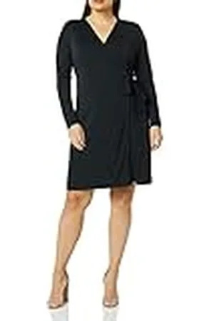 Amazon Dames handtekening wikkeljurk met lange mouwen, , XX-Large
