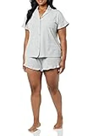 Amazon Dames katoenen modale biezen inkraag pyjama set (verkrijgbaar in grote maten), grijs heather, S