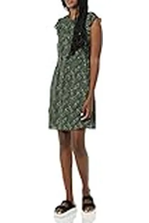Amazon Dames Relaxed Fit Lichtgewicht Georgette Split Neck Flutter Sleeve Shift Jurk, , XS
