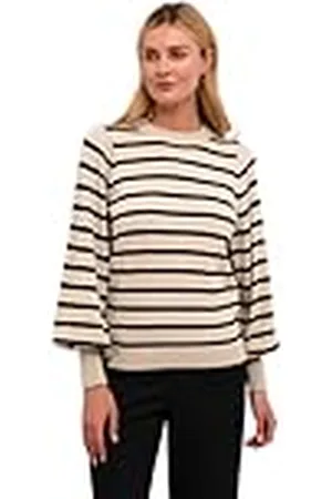 Kaffe Damestrui Light Knit Striped Crew Neck Regular Fit Lange Mouwen, , XL