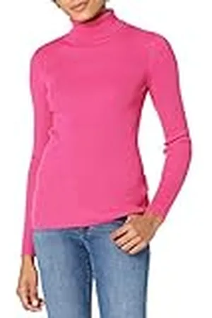 Amazon Dames Slim-Fit Lichtgewicht Coltrui met lange mouwen, felroze, S
