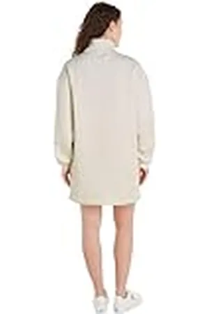 Calvin Klein Jeans Dames Monologo Roll Neck Jurk Sweater, Wit, S